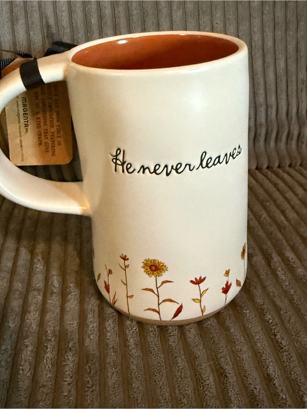 Rae Dunn White Ceramic Mug with Orange Interior and Autumn Floral Accents - Picture 6 of 6